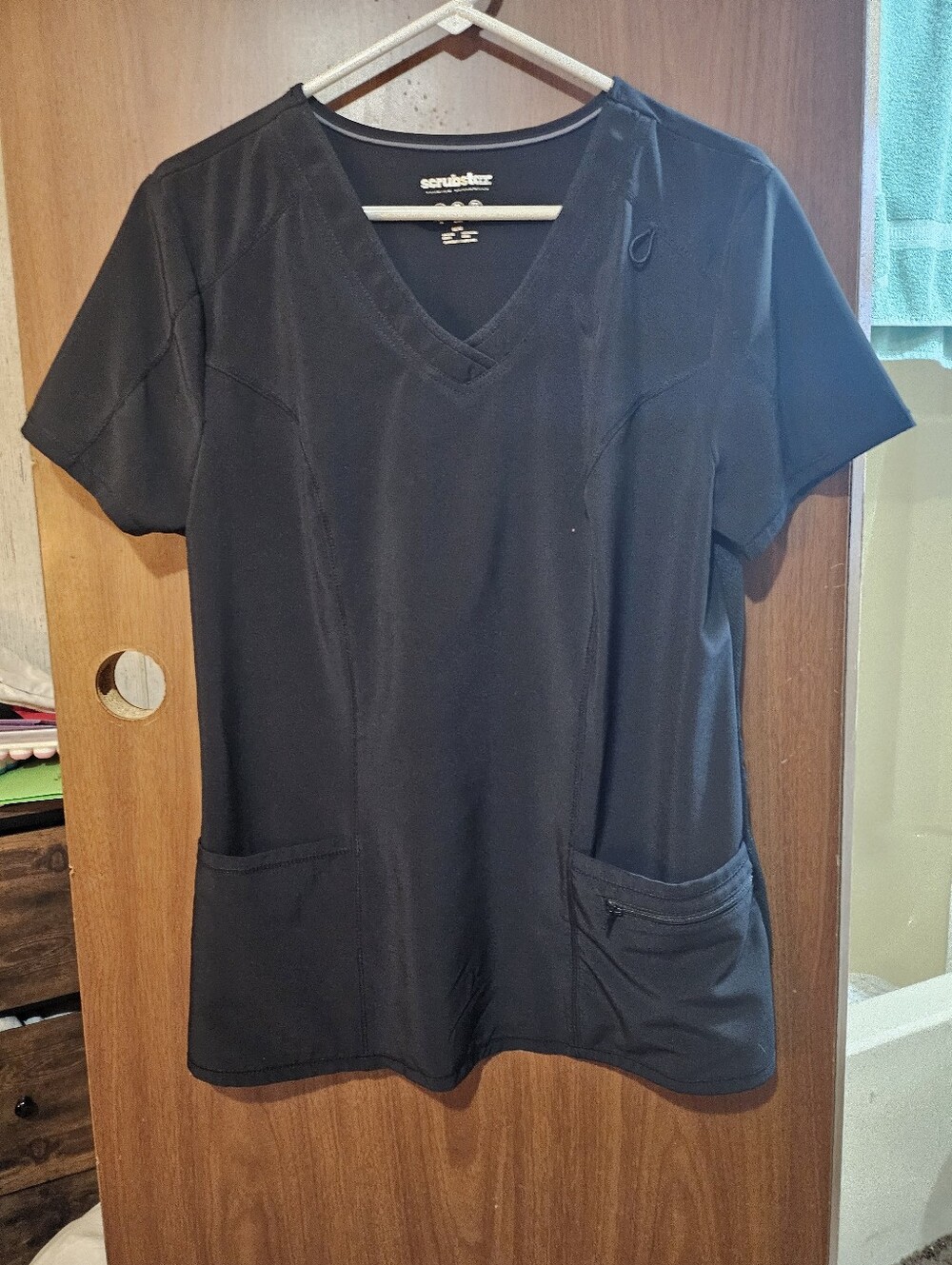 Scrubstar Black V-Neck Short Sleeve Medical Scrub Top